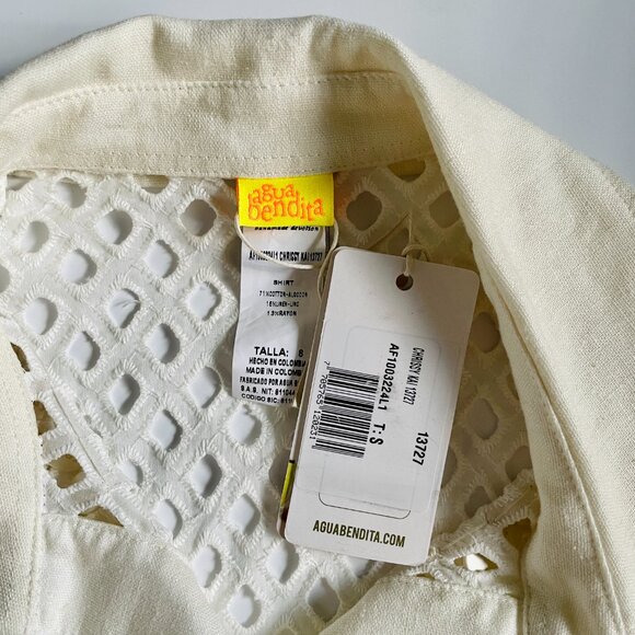 Agua Bendita Chrissy Kai Eyelet Cover Up Shirt S Ivory Sequin Embroidered - Picture 7 of 8